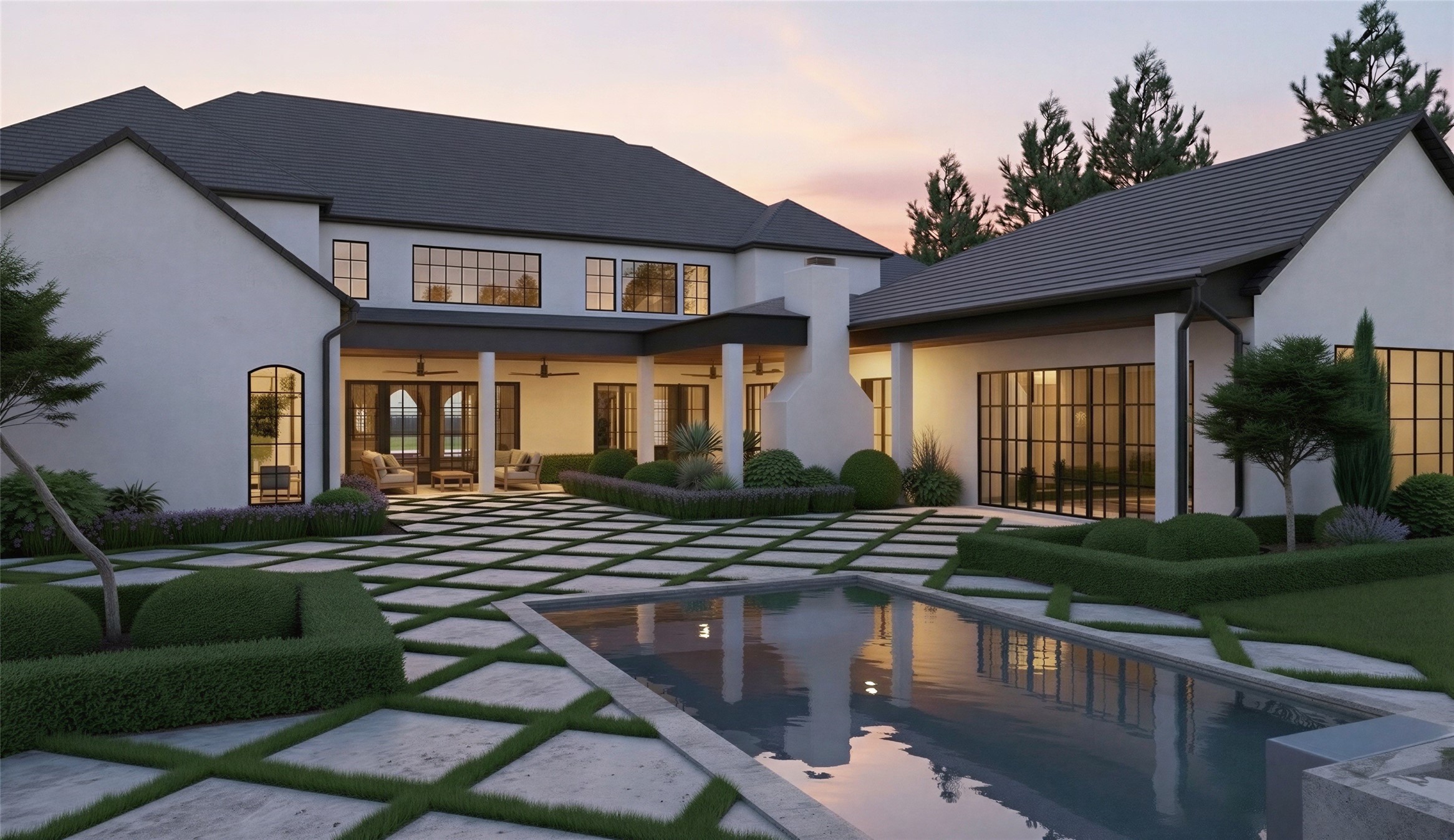 835 Merridel Road Hedwig Village, TX 77024 - Photo 10 of 10 835 Merridel Outdoor Living Dusk Rendering