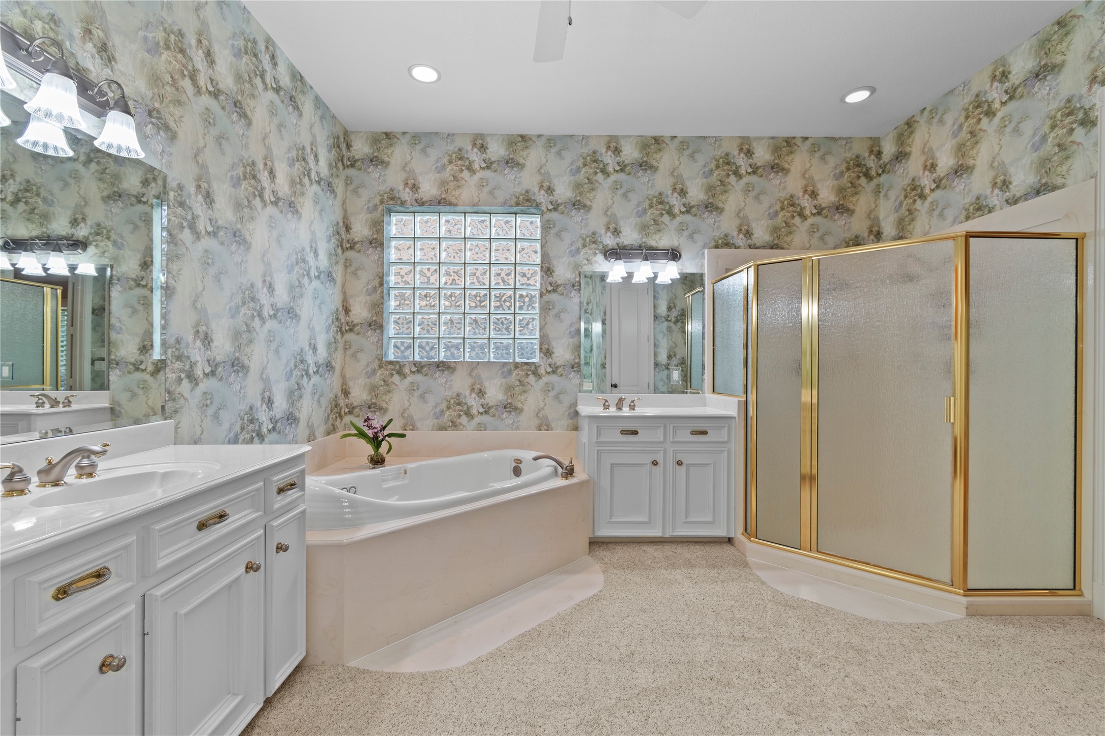 16626 Lafone Drive Spring, TX 77379 - Photo 20 of 42 Another view of the primary bath. Maybe this is not your style, but would you rather have a 2025 roof, new A/C's and the opportunity to design your own bathroom; or an updated bathroom with a roof and A/C bill looming in your near future?