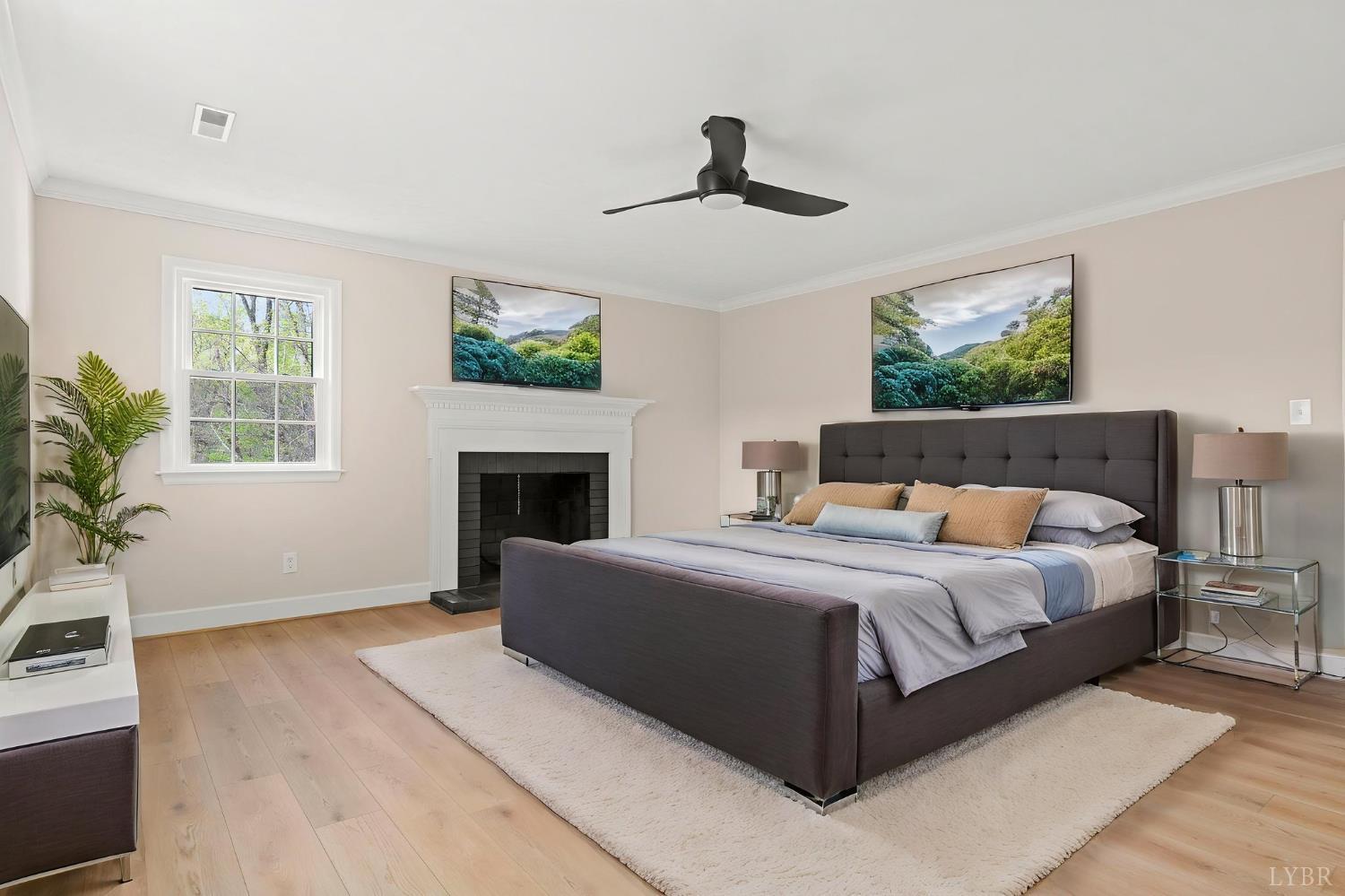 2252 Coffee Road Lynchburg, VA 24503 - Photo 55 of 93 a bedroom with a large bed and a fireplace