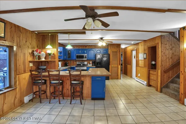 a kitchen with lots of counter top space
