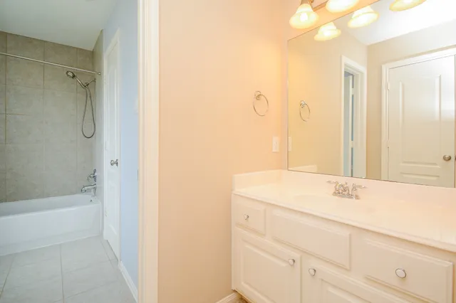 a bathroom with a sink a shower and a mirror