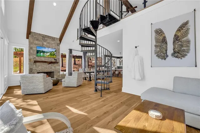 a view of a living room and yard