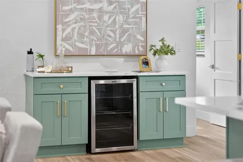 a bedroom with a bed and a lamp with window