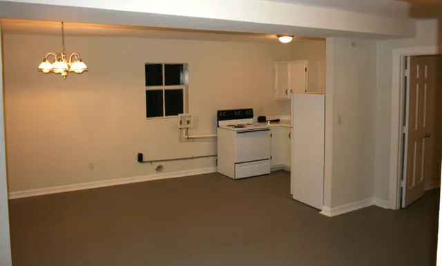 a view of a livingroom with a chandelier