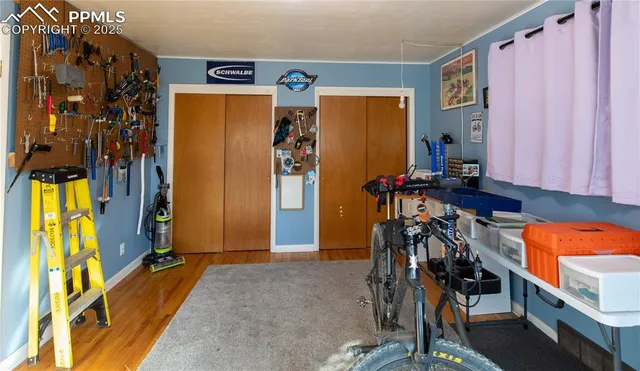 a view of a room with gym equipment