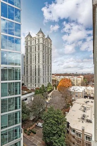 a view of a city with tall buildings