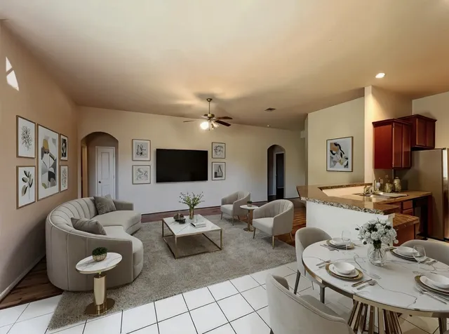 a bathroom with a tub sink and a mirror