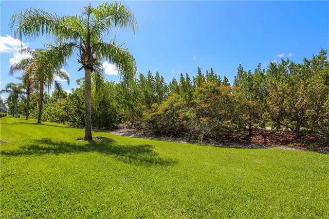 a view of yard with swimming pool and green space