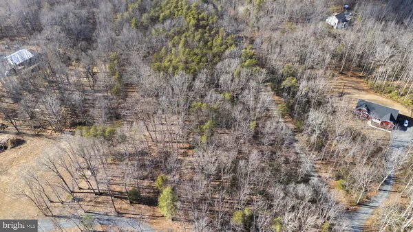 a aerial view of a house with large trees