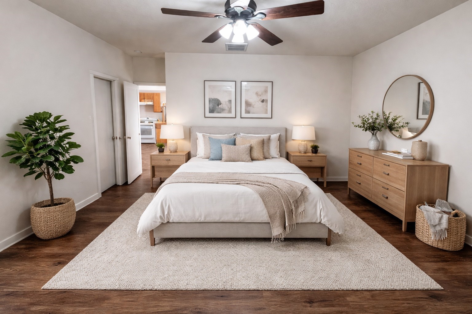 21719 Mossy Field Lane Spring, TX 77388 - Photo 3 of 44 a bedroom with a bed lamp and a potted plant