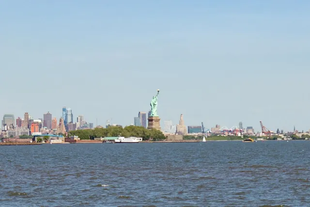 a view of an ocean with large trees