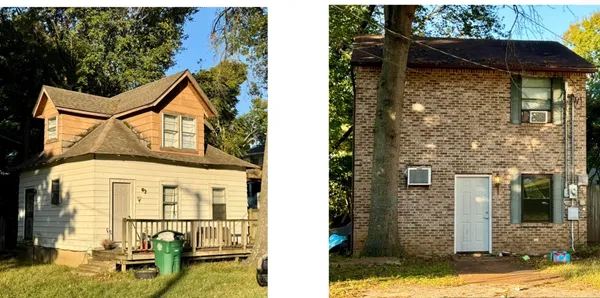 a front view of a house with outdoor space