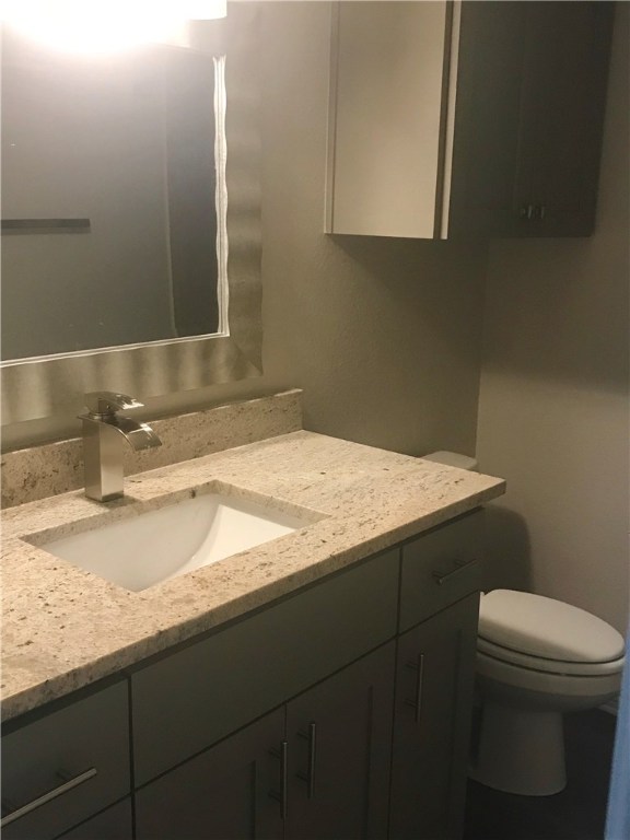 1610 Waterloo Trail, Unit B Austin, TX 78704 - Photo 10 of 23 a bathroom with a granite countertop sink and a toilet