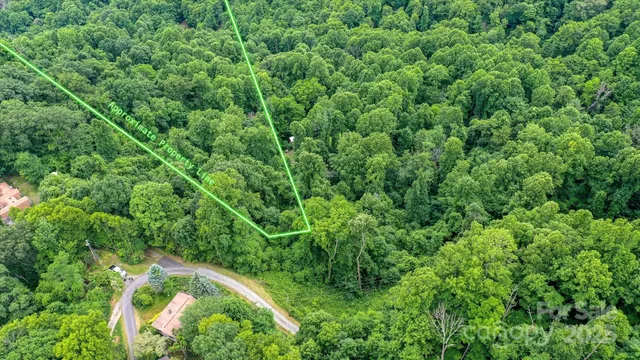 an aerial view of residential house with outdoor space and trees all around
