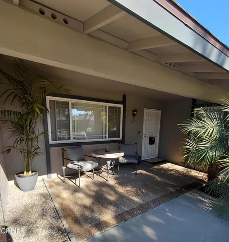 a building outdoor space with seating space