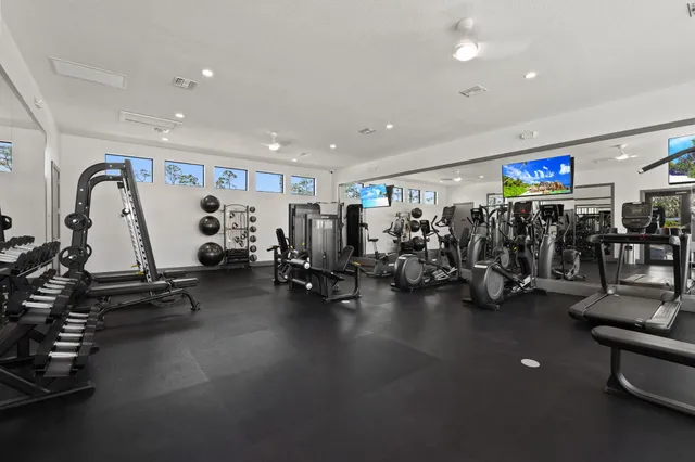 a view of a room with gym equipment