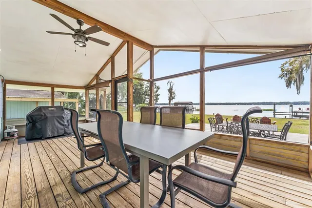 an outdoor space with seating