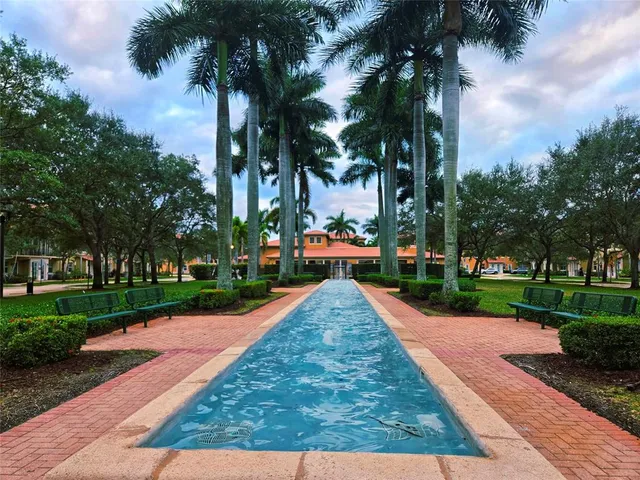 a view of park with large trees