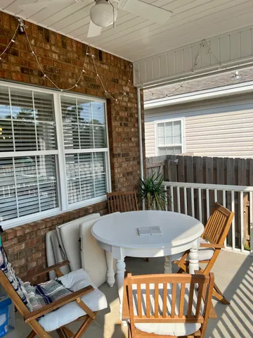 a view of a patio on the deck