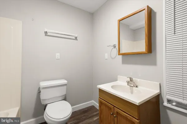 a bathroom with a toilet a sink and mirror
