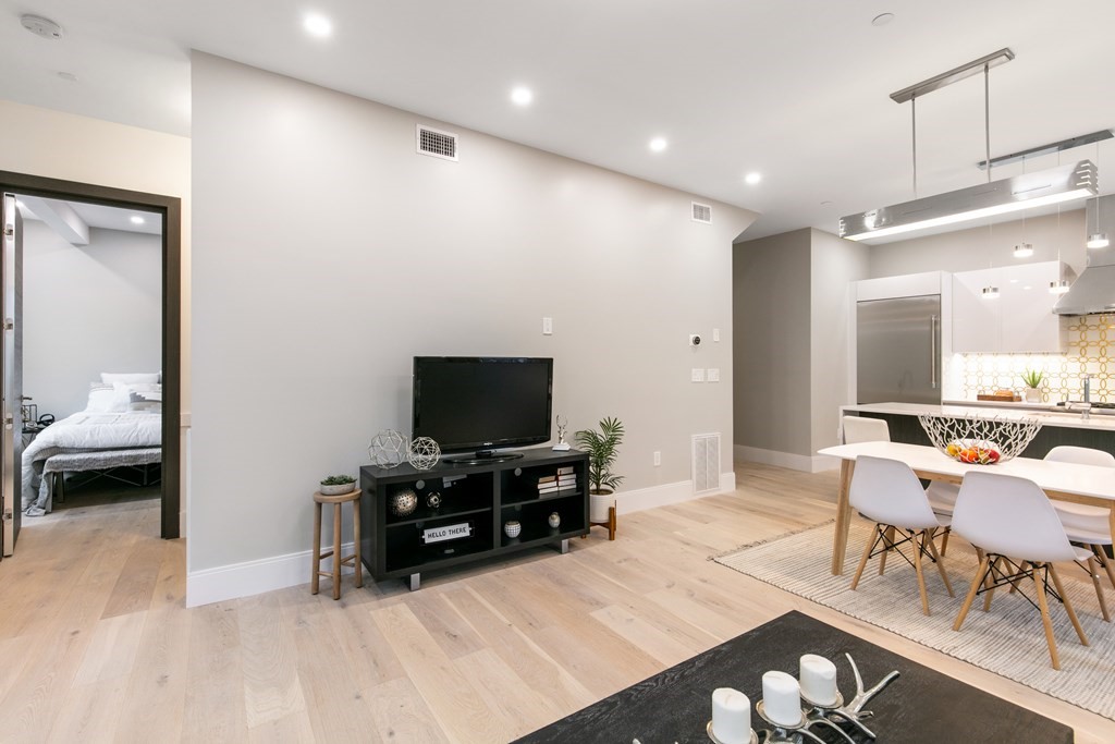 88 Dover Street, Unit 2 Somerville, MA 02144 - Photo 9 of 36 a living room with furniture and a flat screen tv