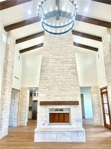 a fireplace with wooden floor