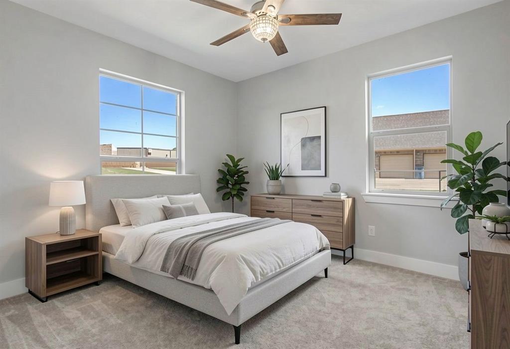 108 Winding Way Azle, TX 76020 - Photo 20 of 39 Bedroom featuring light colored carpet and a ceiling fan