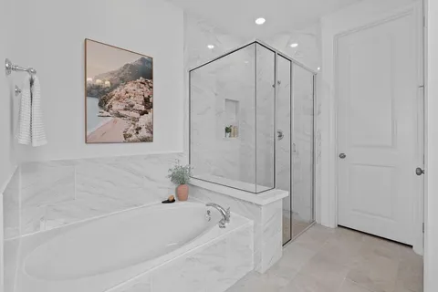 a bathroom with a bathtub and a shower