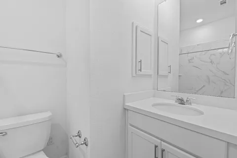 a bathroom with a sink toilet and vanity