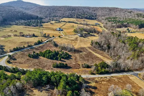 a backyard of a house with wooden fence and large tree