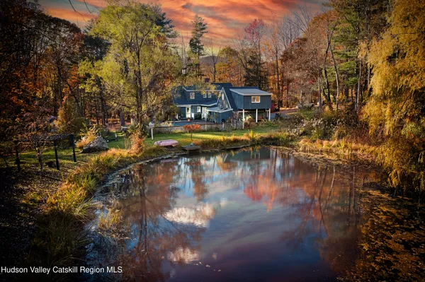 a view of a lake with houses