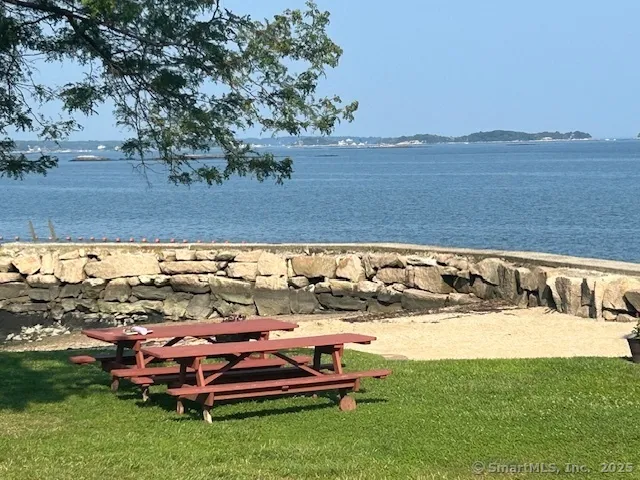 a backyard of a house with lots of green space and lake view