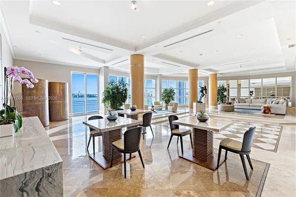 a view of a dining room with furniture window and outdoor space