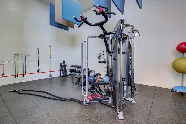 a view of a room with gym equipment