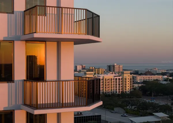 a view of a balcony with an outdoor space