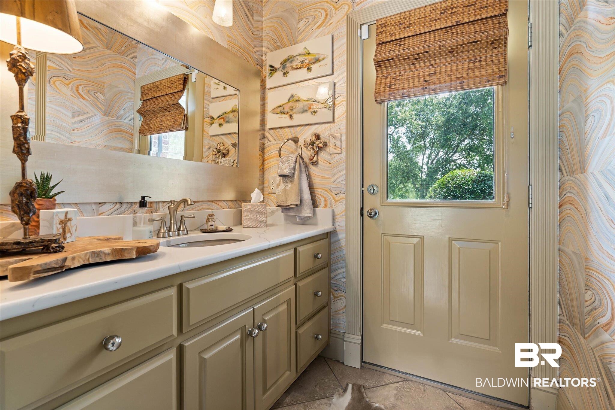 2905 Riverview Pointe Drive South Theodore, AL 36582 - Photo 18 of 44 Bathroom with wallpapered walls and vanity