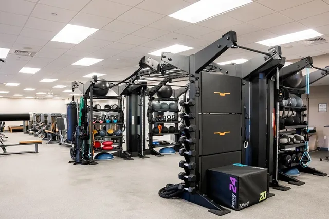 a view of a room with gym equipment