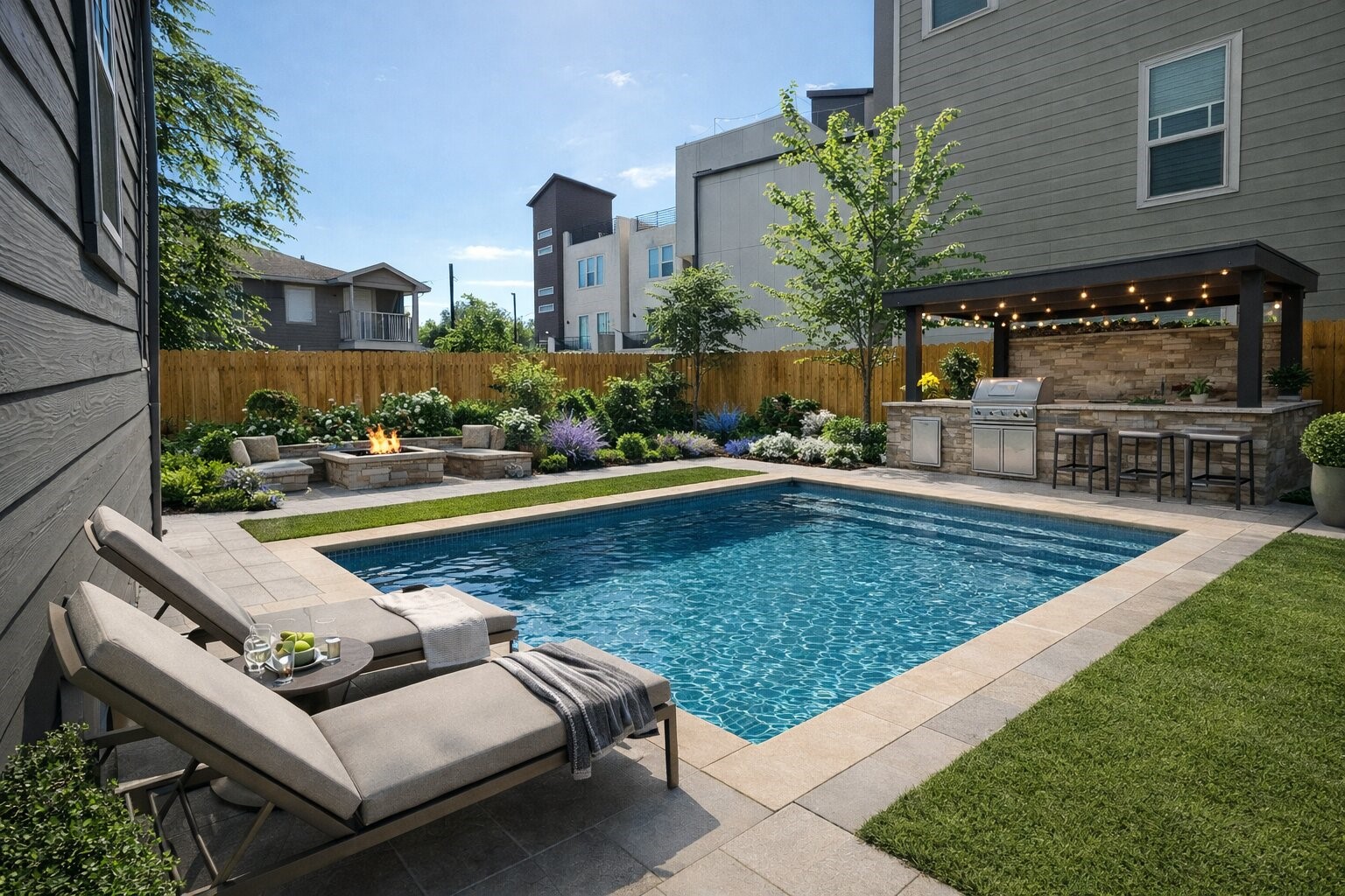 a view of a swimming pool with a patio