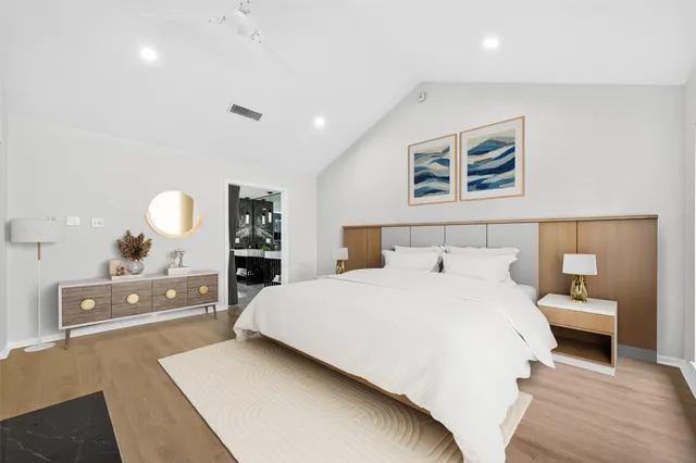 a view of balcony with wooden floor