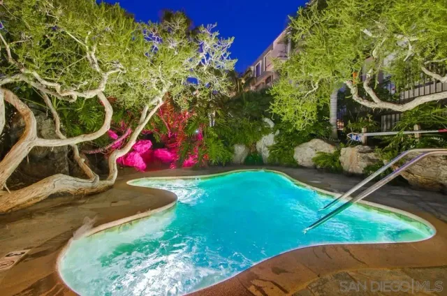 an aerial view of a backyard