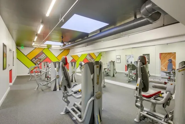 a view of a room with gym equipment