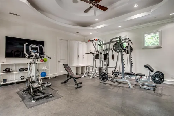 a view of a room with gym equipment