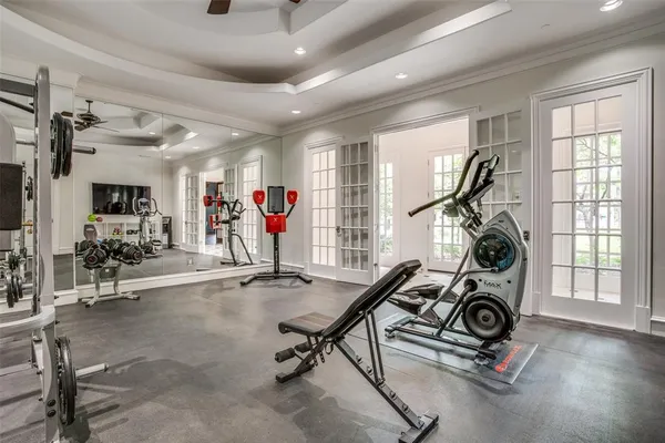 a view of a room with gym equipment