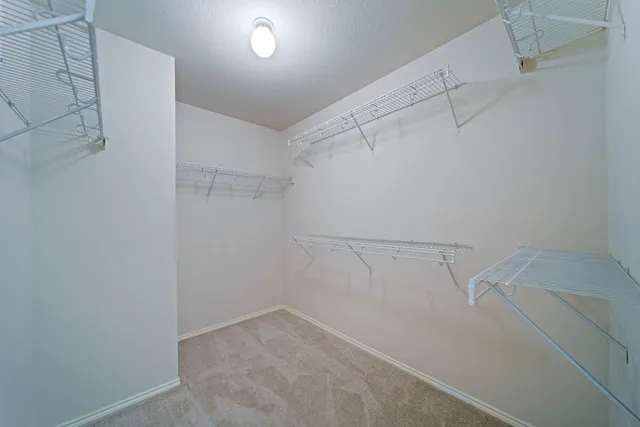 a view of a room with racks on the wall