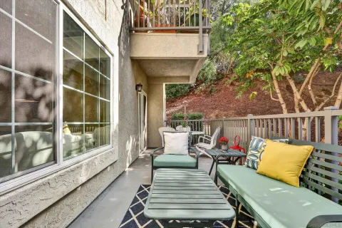 a view of a patio on the deck