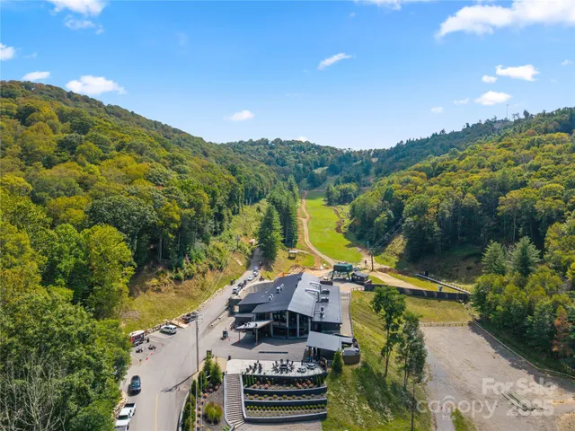 an aerial view of a house with a garden