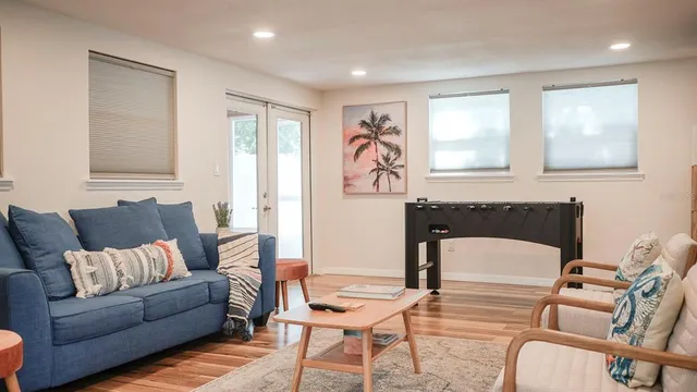 a room with furniture and a fireplace