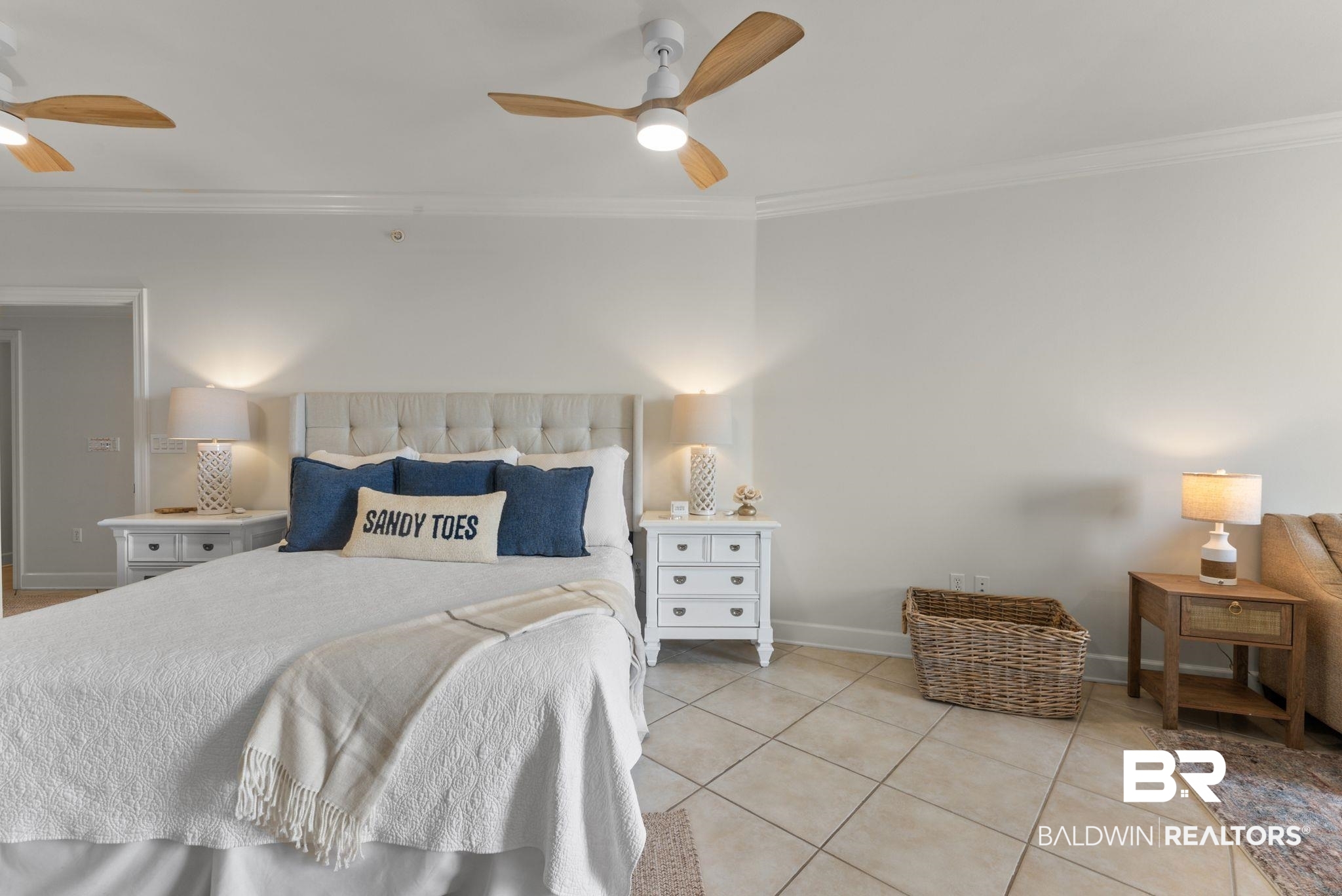 27580 Canal Road, Unit 1233 Orange Beach, AL 36561 - Photo 27 of 79 Bedroom with crown molding, light tile patterned flooring, and ceiling fan