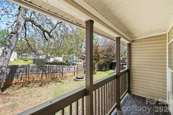a garden view with a seating space