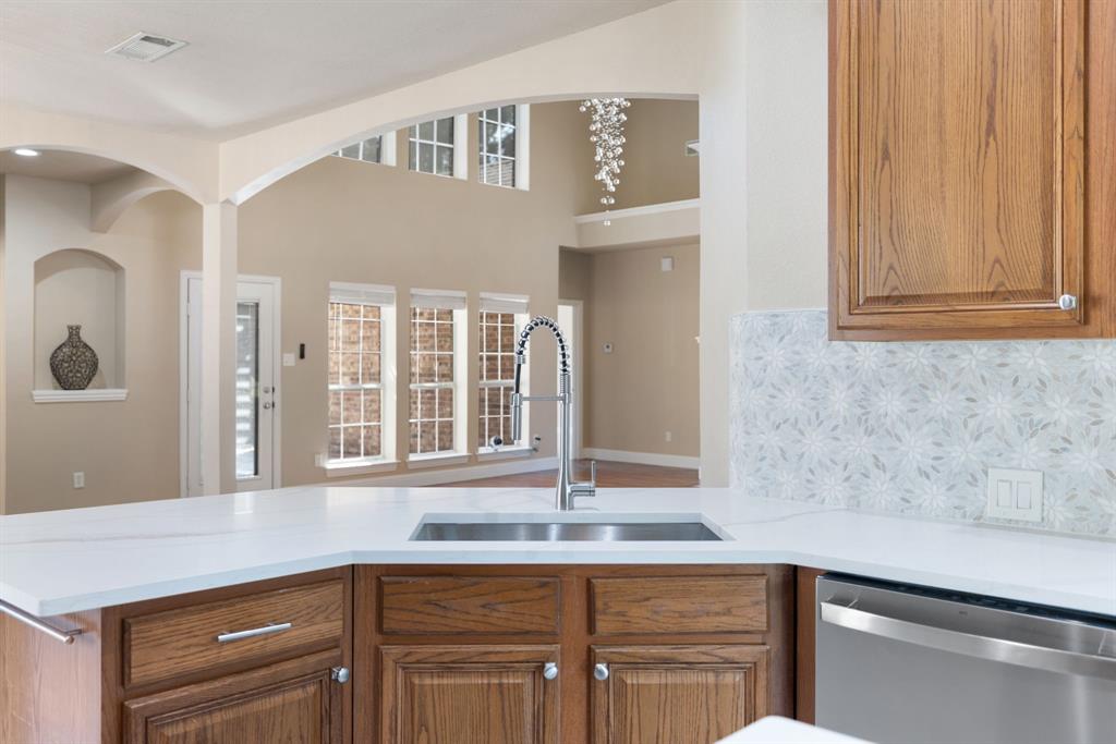 2475 Brazos Drive Frisco, TX 75033 - Photo 13 of 34 a kitchen with stainless steel appliances granite countertop a sink and cabinets with wooden floor
